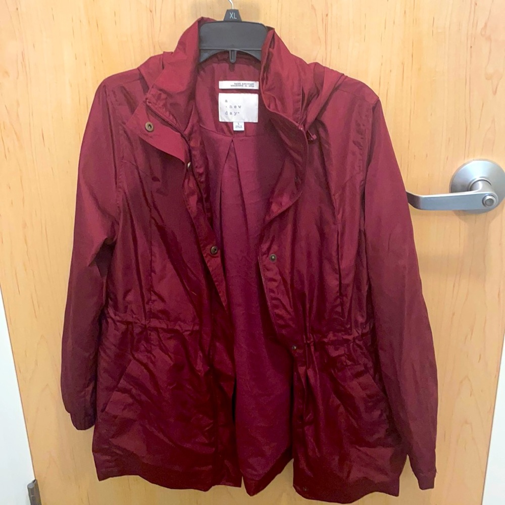 A new day Burgundy rain coat